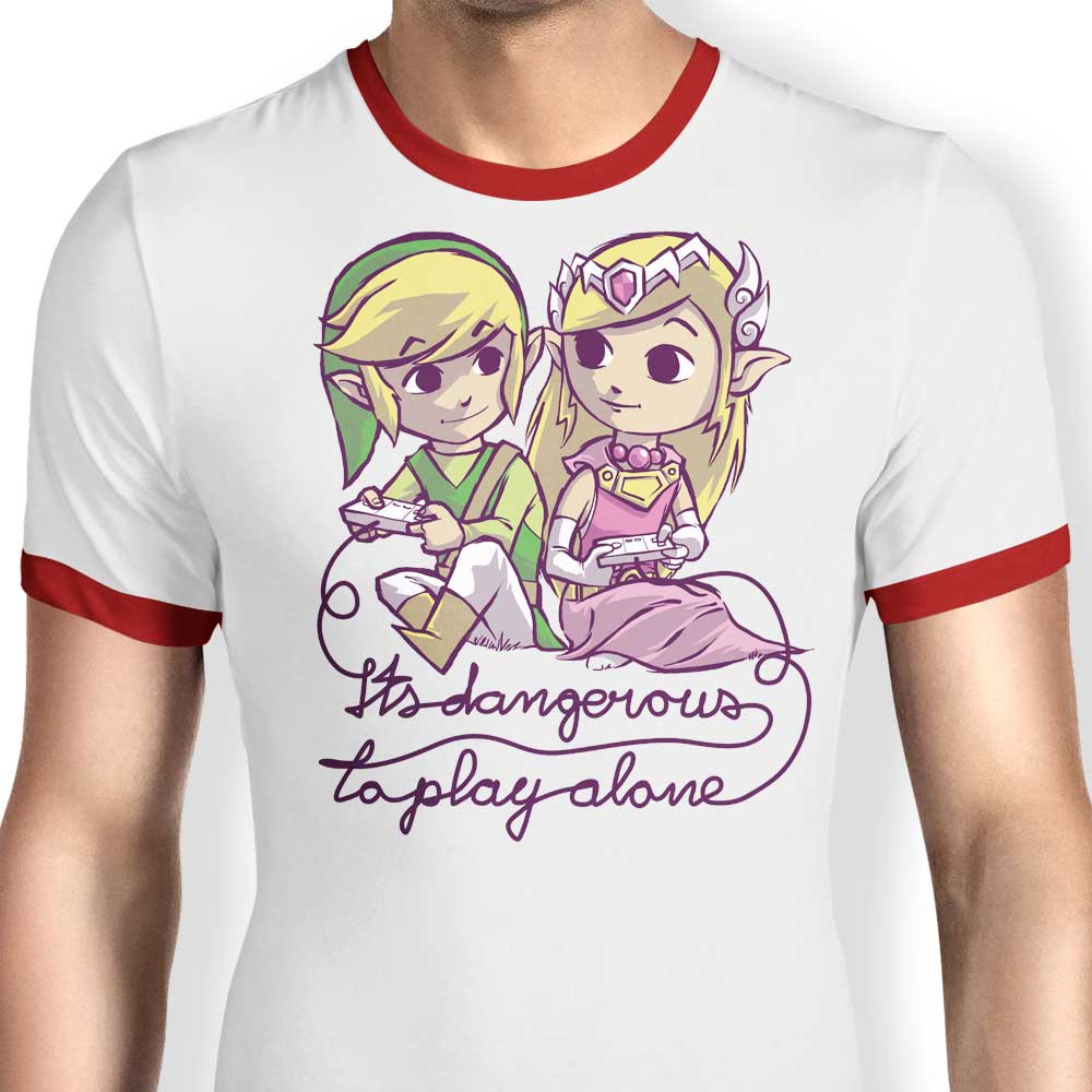 Spike00's 'It's Dangerous to Play Alone' Men's Ringer Style Cotton T-Shirt