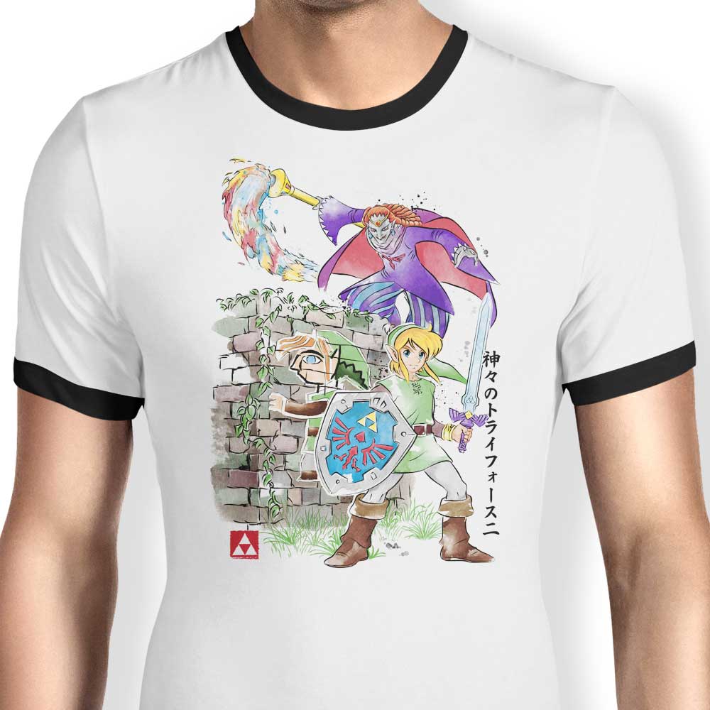 Dr. Monekers' 'Between Worlds Watercolor' Men's Ringer Style Cotton T - Shirt
