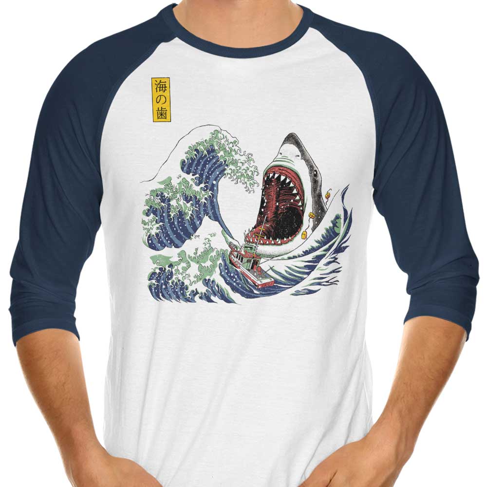 Fantastic Great White Off Amity 3/4 Sleeve Raglan Style T-Shirt for Fashion Lovers