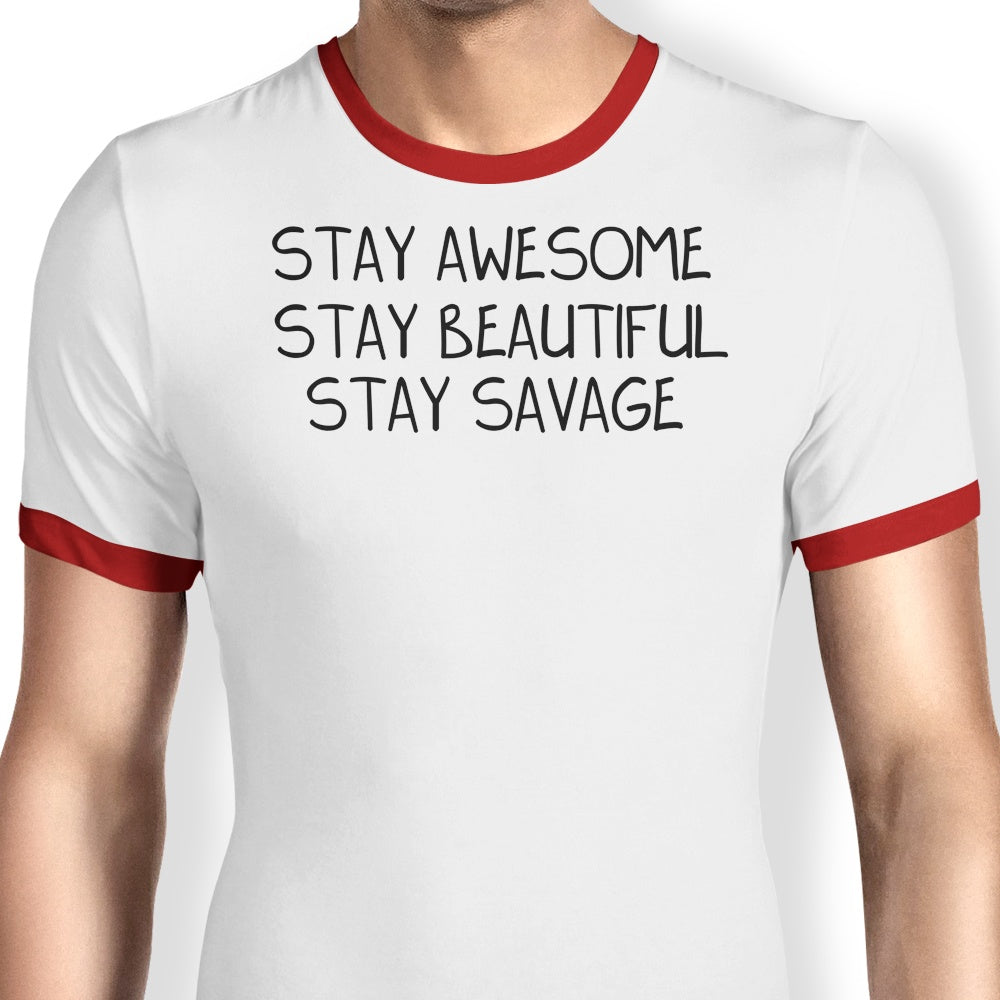 MissClick's Stay Savage Men's Comfortable Ringer T-Shirt in S - 4XL Sizes