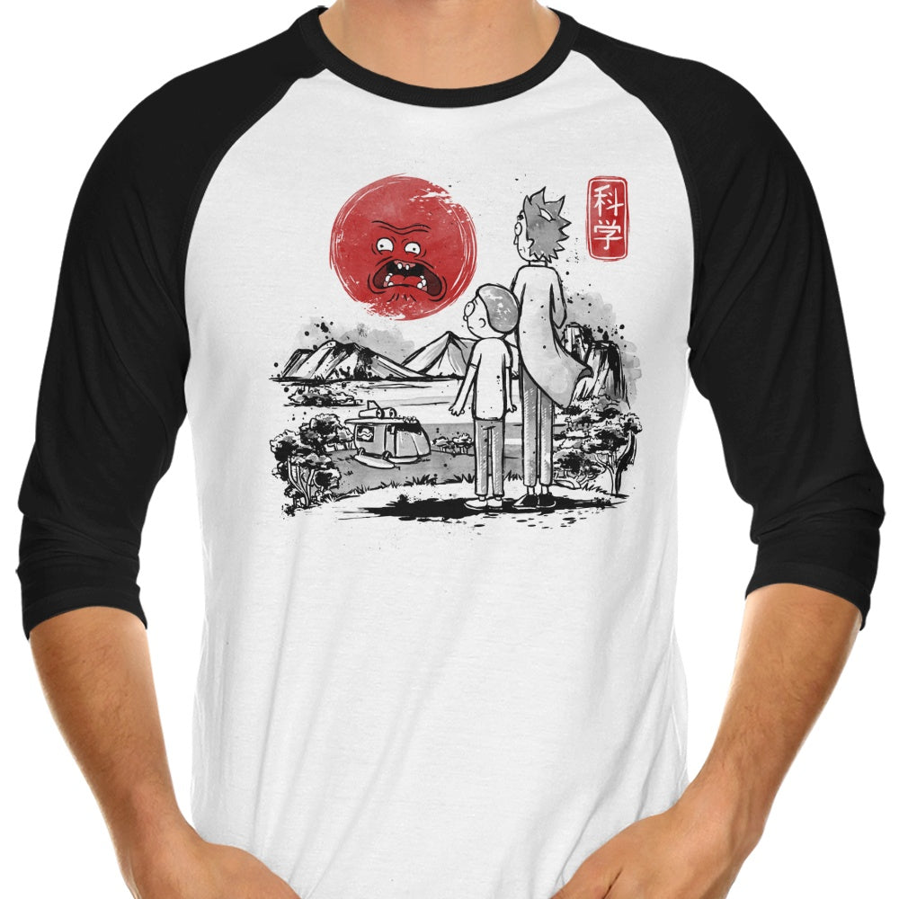 Vibrant Screaming Red Sun Design 3/4 Sleeve Raglan Style T-Shirt for Fashion Enthusiasts