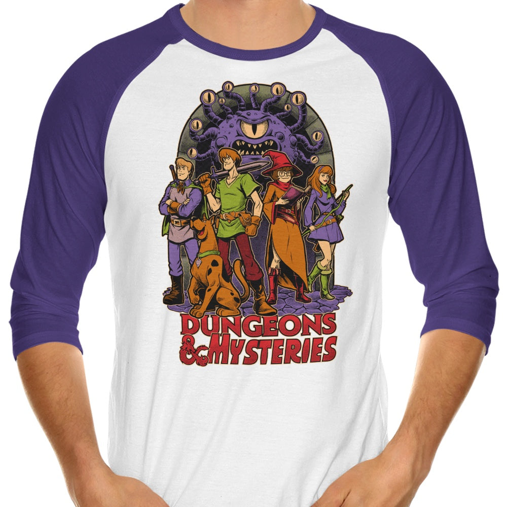 Dungeons and Mysteries Stylish 3/4 Sleeve Raglan Graphic T-Shirt for Fashion Enthusiasts
