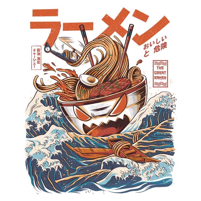 Fantastic 'Great Ramen Off Kanagawa' 3/4 Sleeve Raglan Style T-Shirt for Fashion Lovers