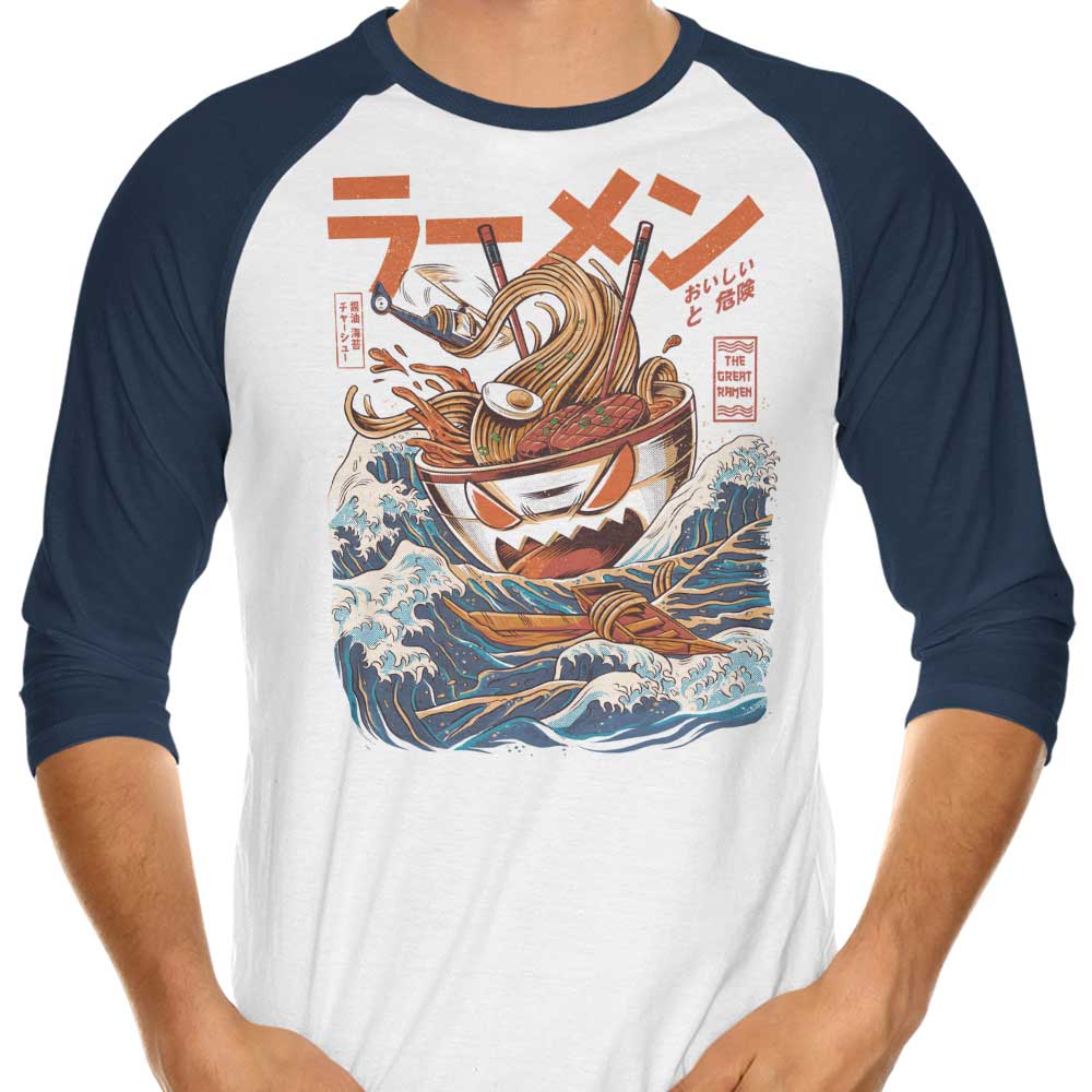 Fantastic 'Great Ramen Off Kanagawa' 3/4 Sleeve Raglan Style T-Shirt for Fashion Lovers