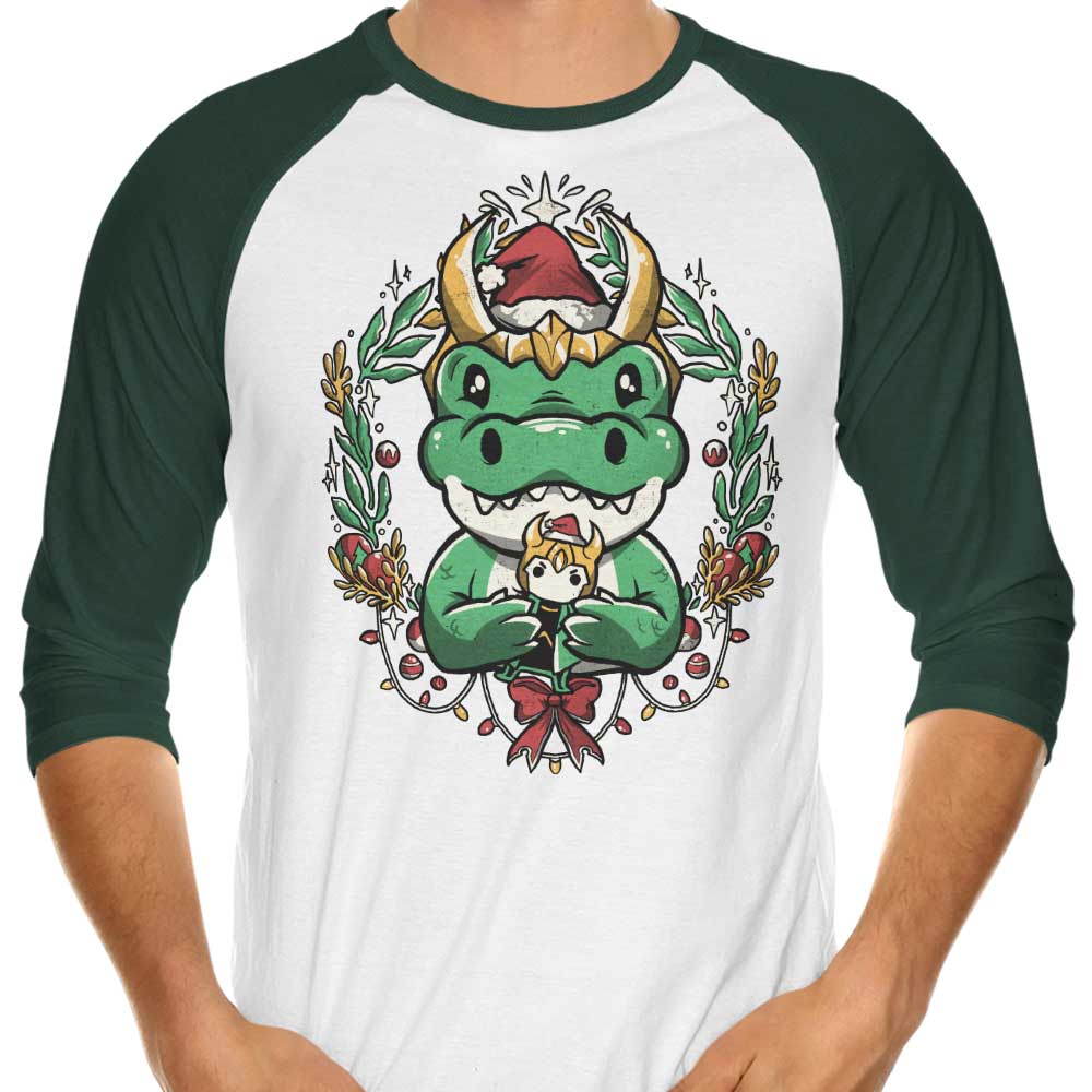 Alligator Christmas Themed Three - Quarter Sleeve Raglan Style T - Shirt
