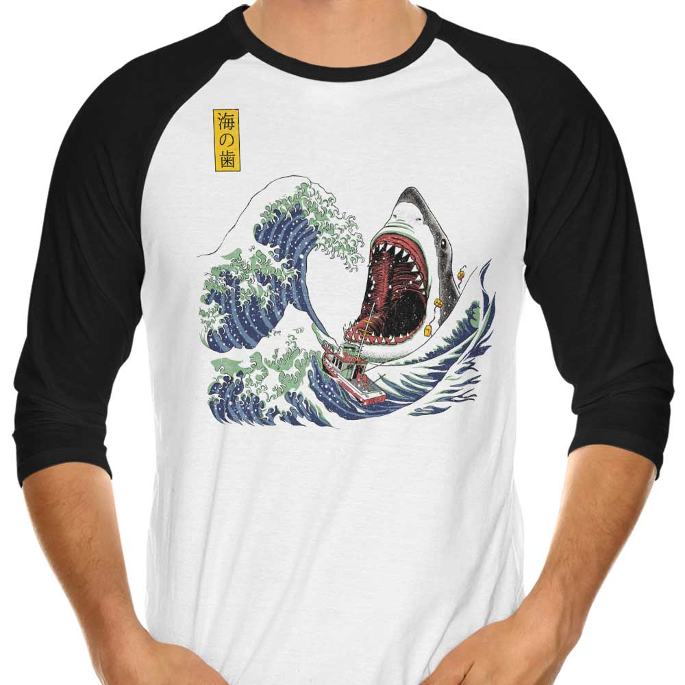 Fantastic Great White Off Amity 3/4 Sleeve Raglan Style T-Shirt for Fashion Lovers