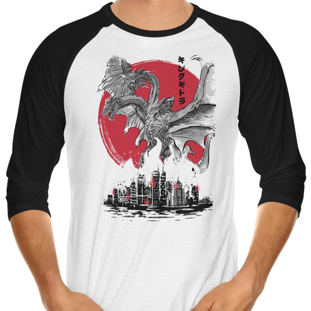 The Rising Sumi-e - Inspired 'King of Terror' 3/4 Sleeve Raglan Style T-Shirt