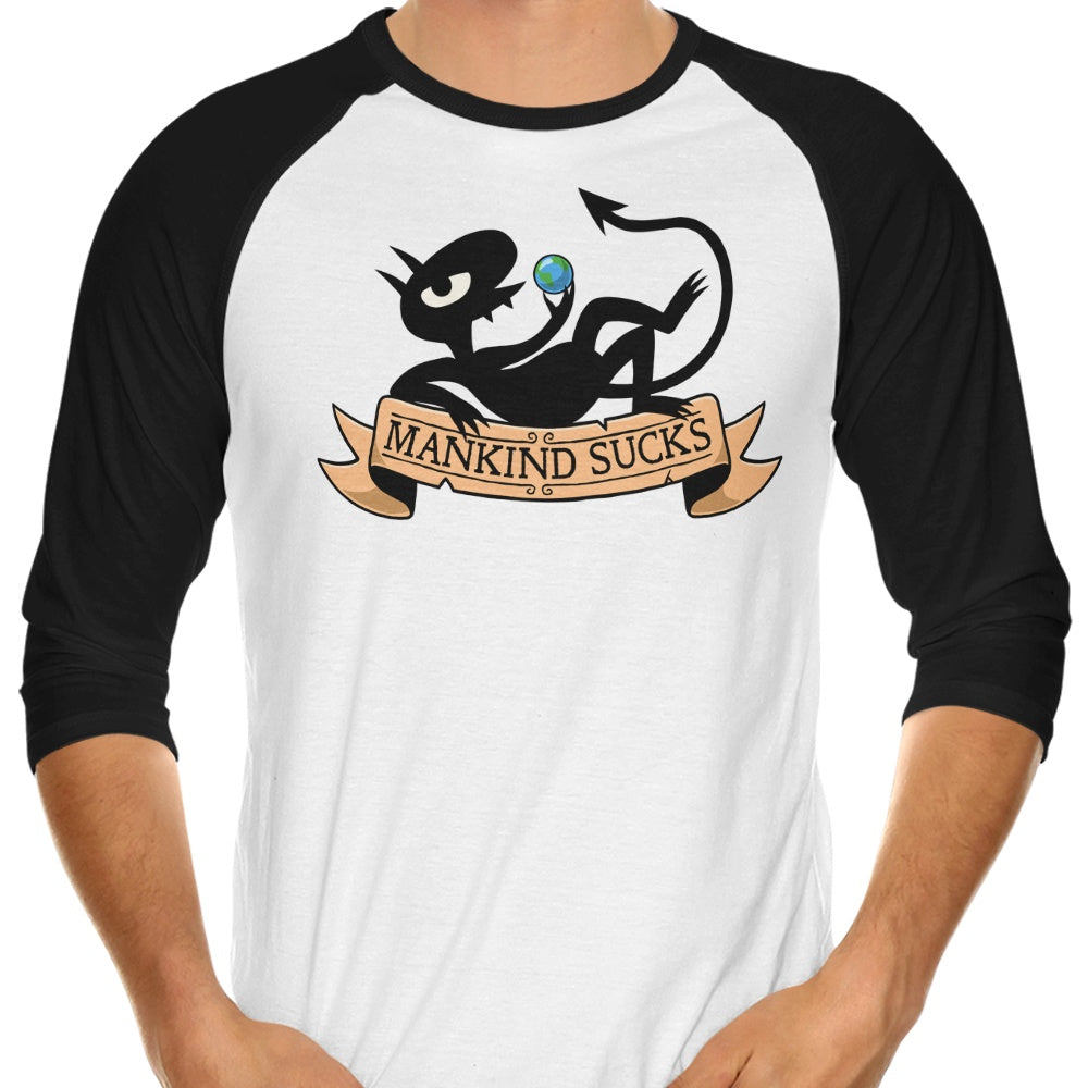 Geekydog's Trendy 3/4 Sleeve Raglan T-Shirt with 'Humanity Sucks' Print