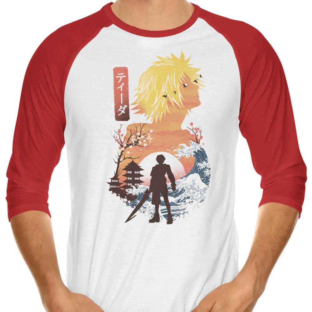 Tidus Ukiyo-e Inspired 3/4 Sleeve Raglan Style Men's Casual T-Shirt