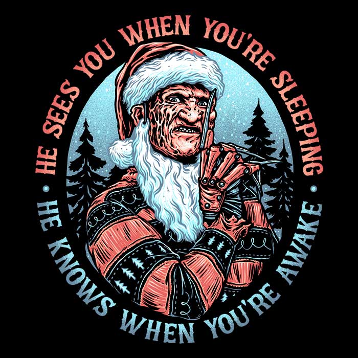 3/4 Sleeve Raglan Nightmare Santa T-Shirt for a Spooky Look