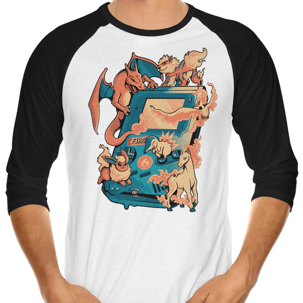 Arigatees Fire Game 3/4 Sleeve Raglan Casual T-Shirt for Gaming Enthusiasts