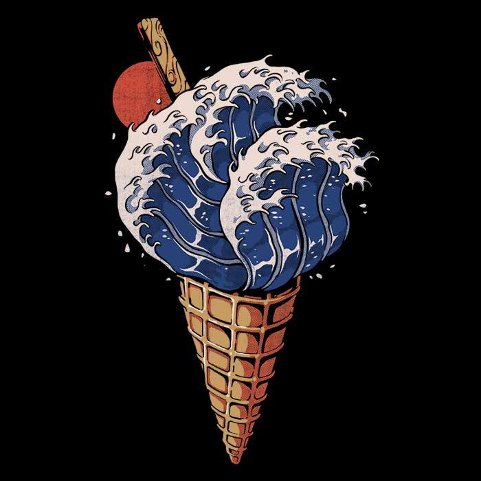 Ilustrata's Kanagawa Ice Cream Men's Comfortable Ringer T-Shirt