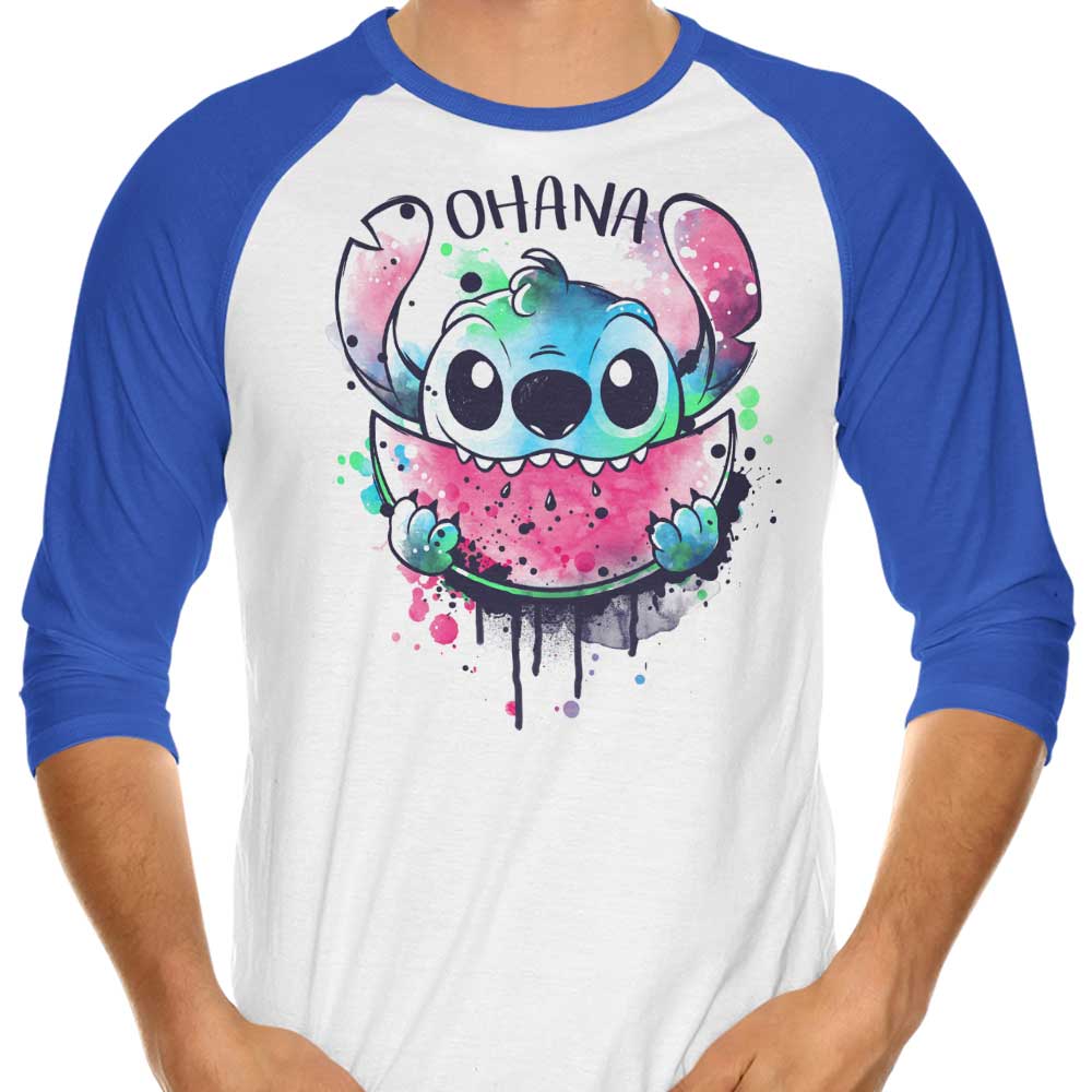 Ohana Water - colored Melon 3/4 Sleeve Raglan Casual T - Shirt