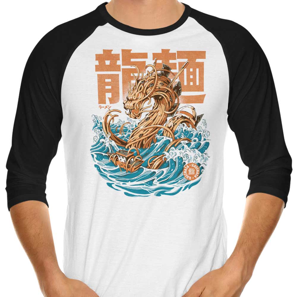 Fantastic Ramen Dragon Kanagawa 3/4 Sleeve Raglan Stylish T-Shirt