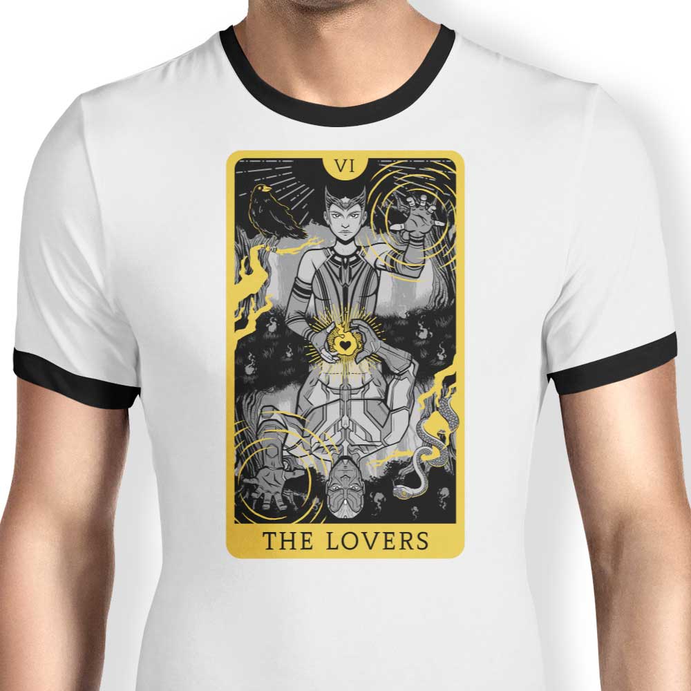 Men's Tarot Lovers-themed Ringer T-Shirt in S - 4XL Sizes