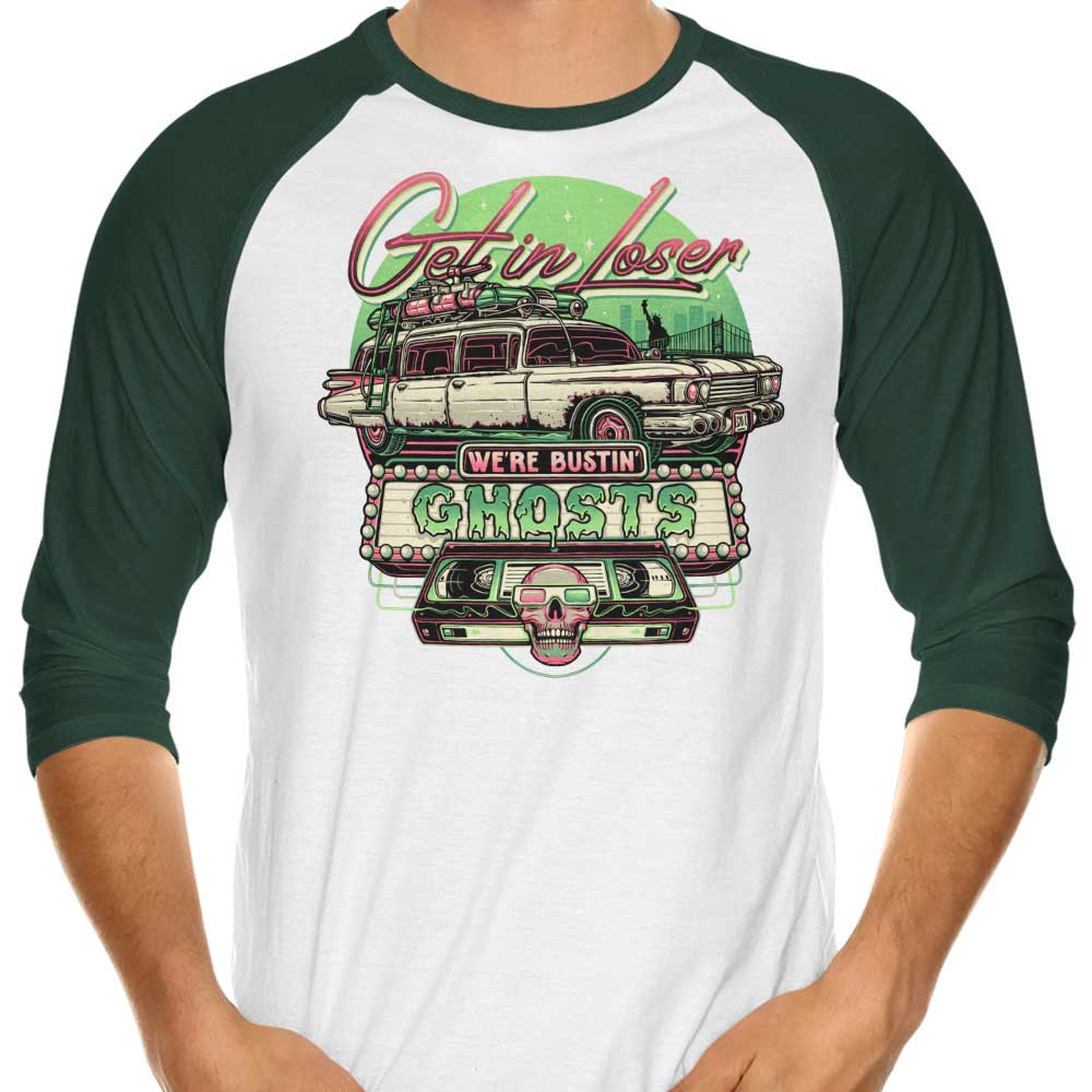 Momma Gorilla's 'We're Bustin' Ghosts' 3/4 Sleeve Raglan Casual T-Shirt