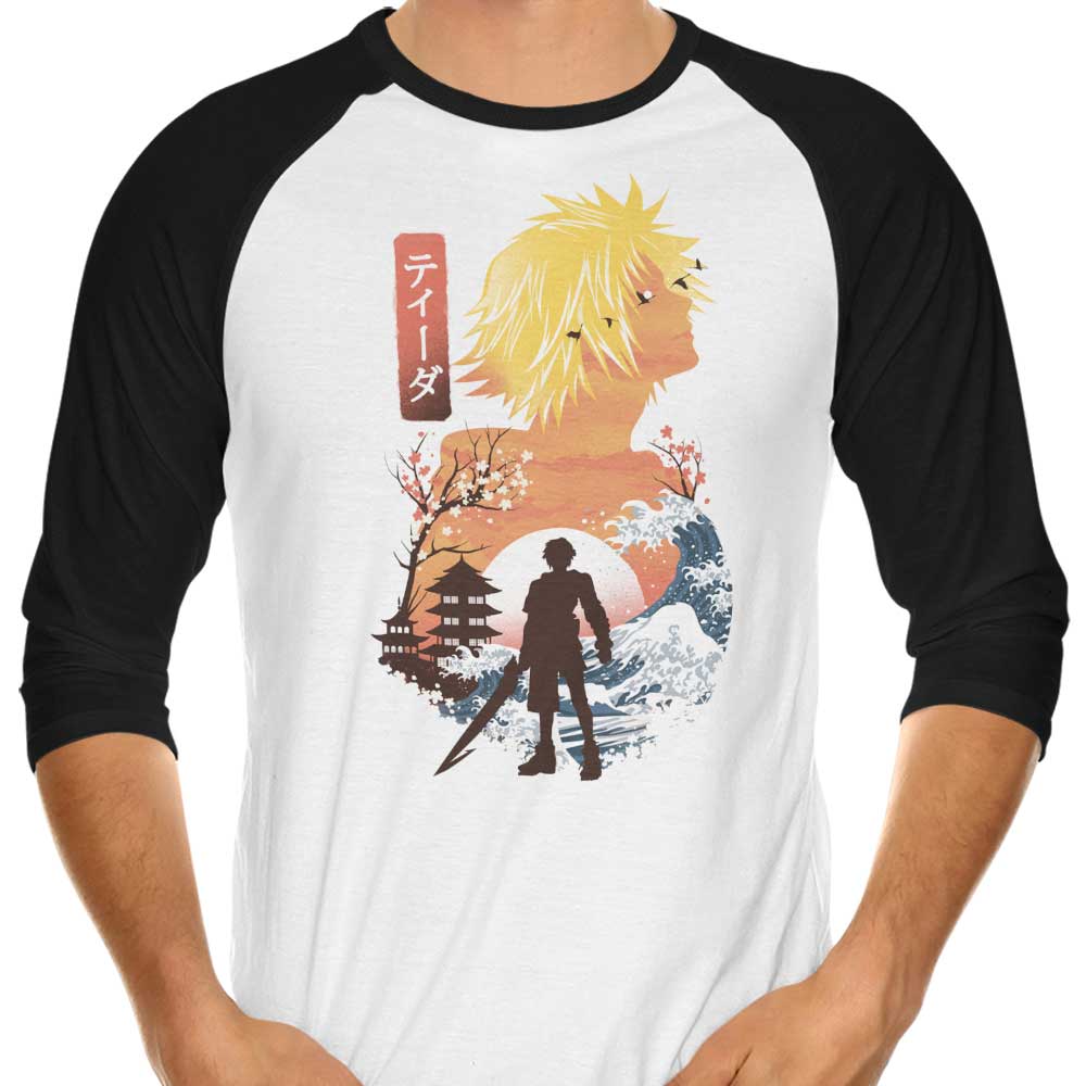 Tidus Ukiyo-e Inspired 3/4 Sleeve Raglan Style Men's Casual T-Shirt