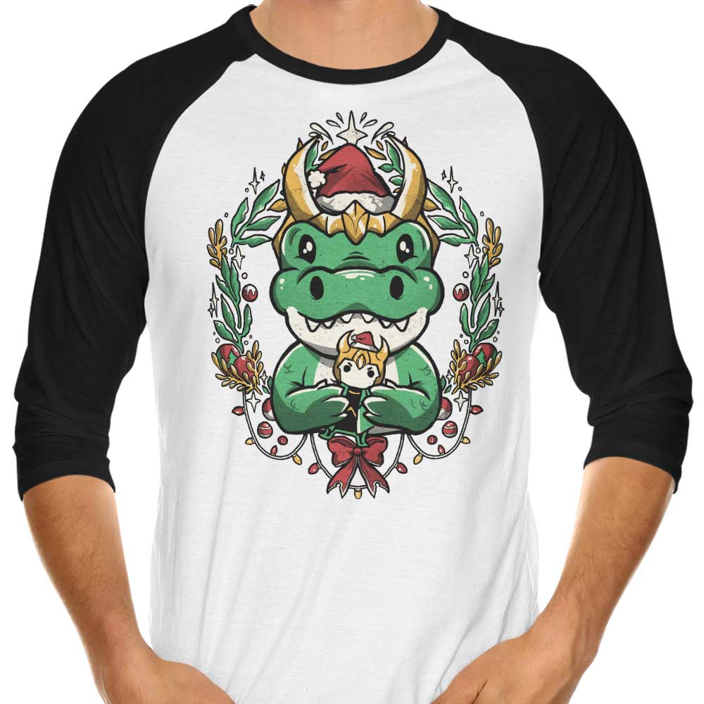 Alligator Christmas Themed Three - Quarter Sleeve Raglan Style T - Shirt