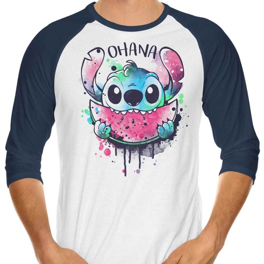 Ohana Water - colored Melon 3/4 Sleeve Raglan Casual T - Shirt