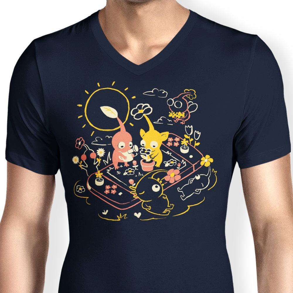 Elegant Men's V-Neck Tiny Garden T-Shirt