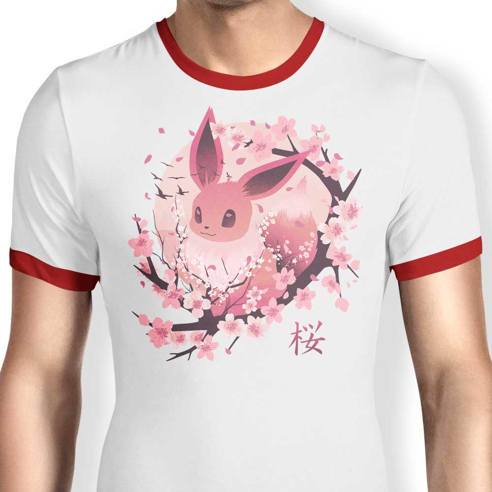Stylish Sakura Eevee Graphic Ringer T-Shirt