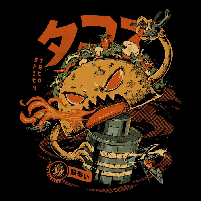 Ilustrata's Zesty Spicy Taco Kaiju Ringer Style T-Shirt