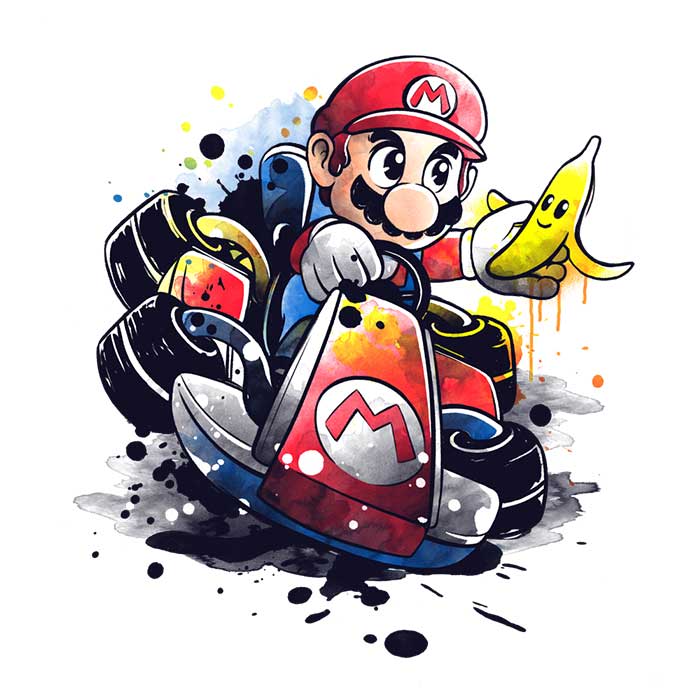 NemiMakeIt Go Kart Watercolor Design Men's Ringer Style T-Shirt