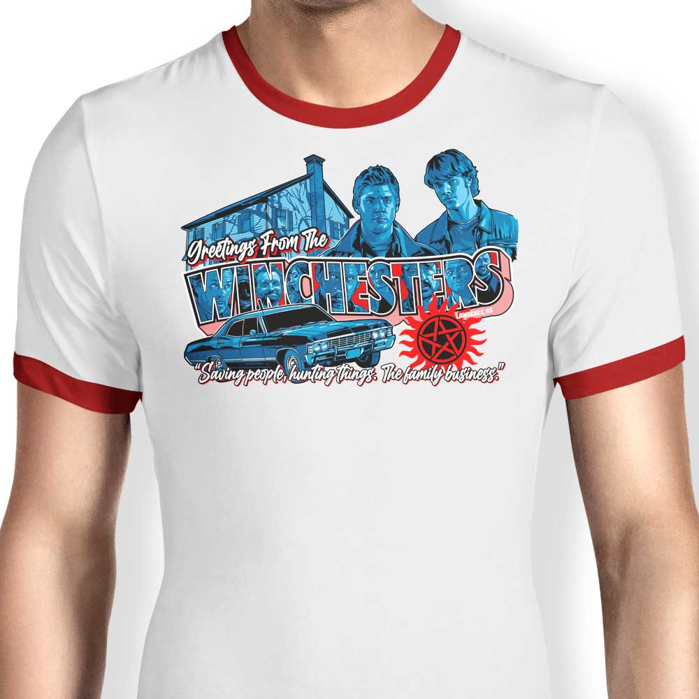 Stylish 'Greetings from Lawrence' Ringer T - Shirt by GoodIdeaRyan