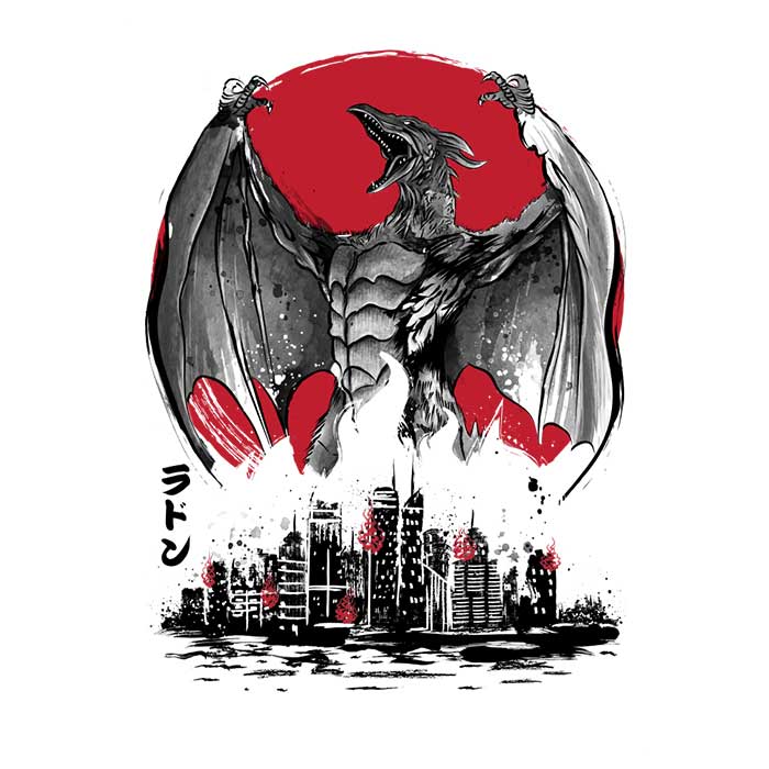 Pteranodan Rising Sumi-e Men's Ringer Style Cotton T-Shirt by Dr. Monekers