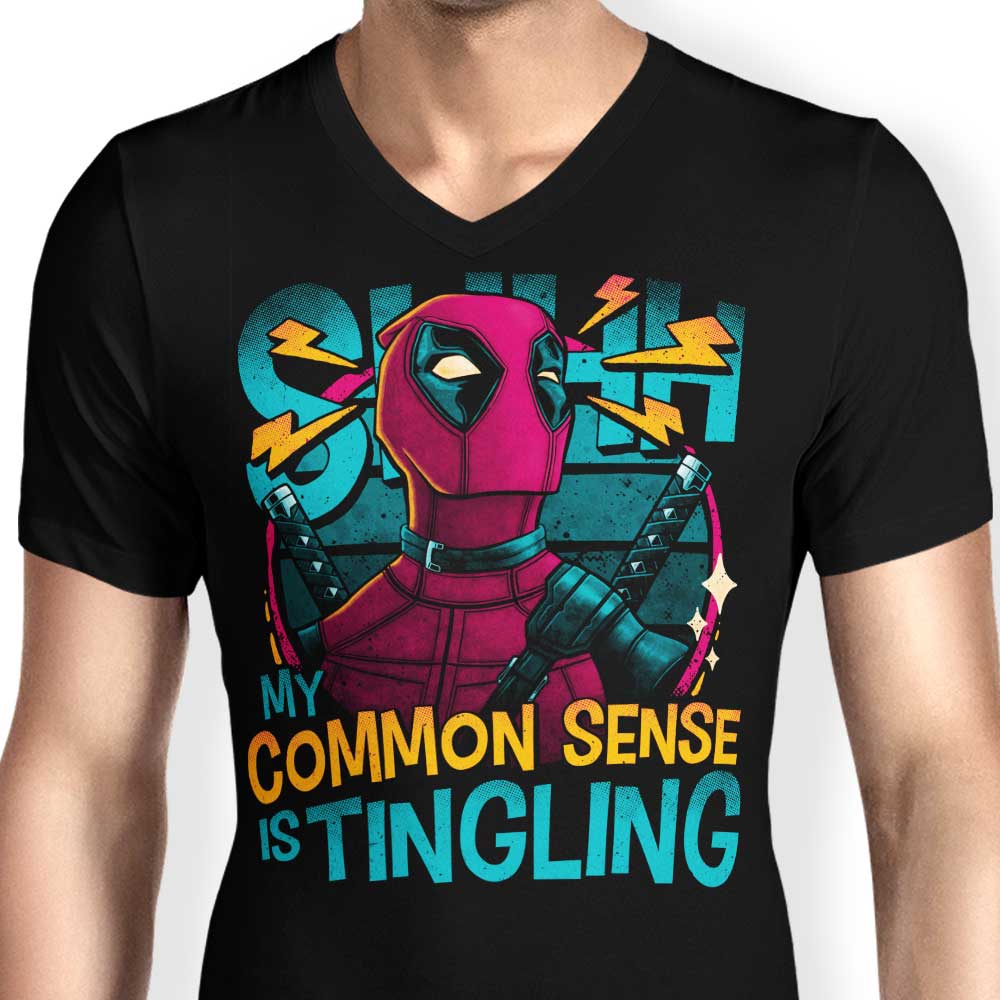 Men's V-Neck T-Shirt with the Concept of Common Sense