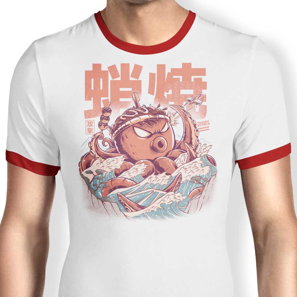Ilustrata's Dynamic Takoyaki Attack Ringer T-Shirt