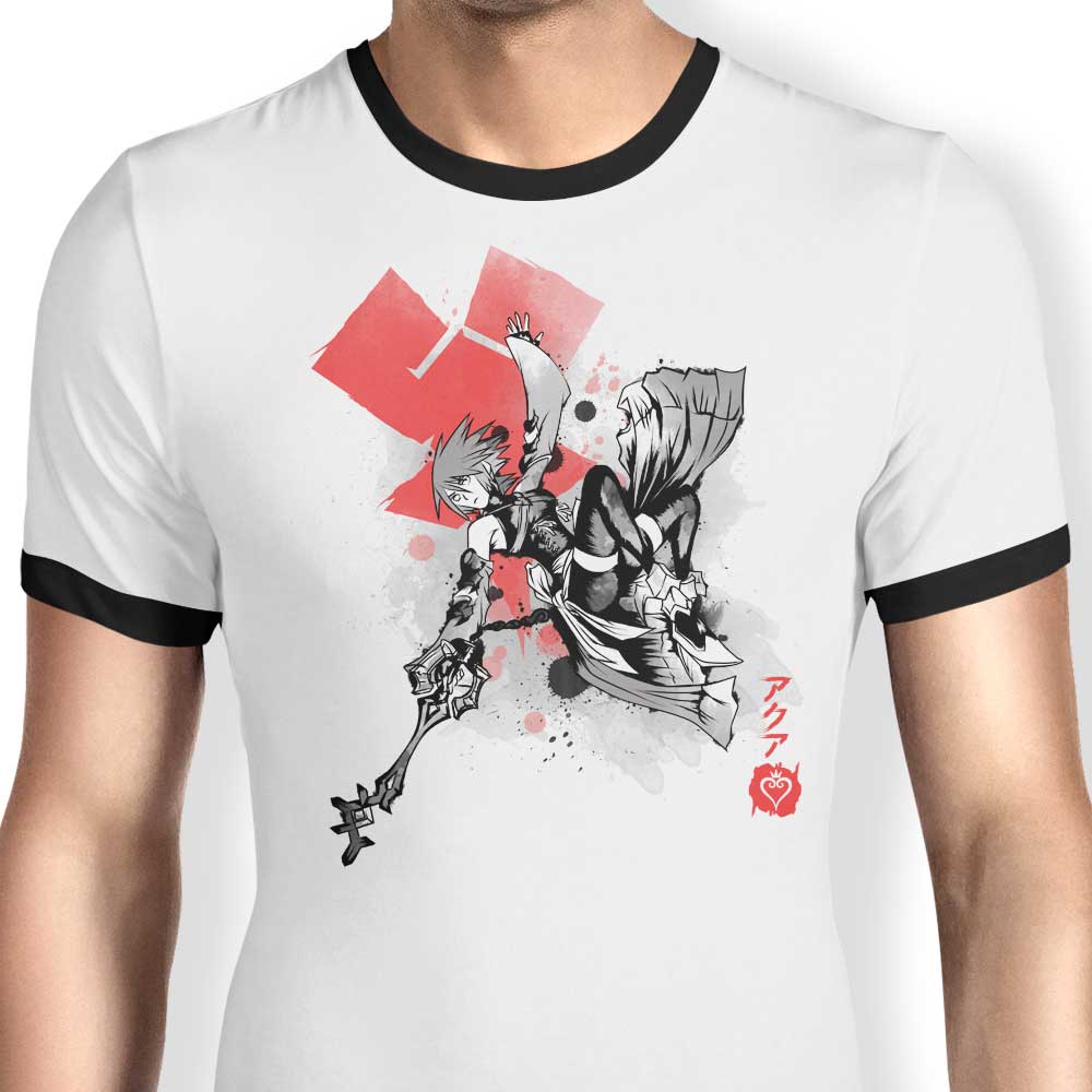 Keyblade Master Sumi-e Men's Ringer Cotton T-Shirt by Soulkr