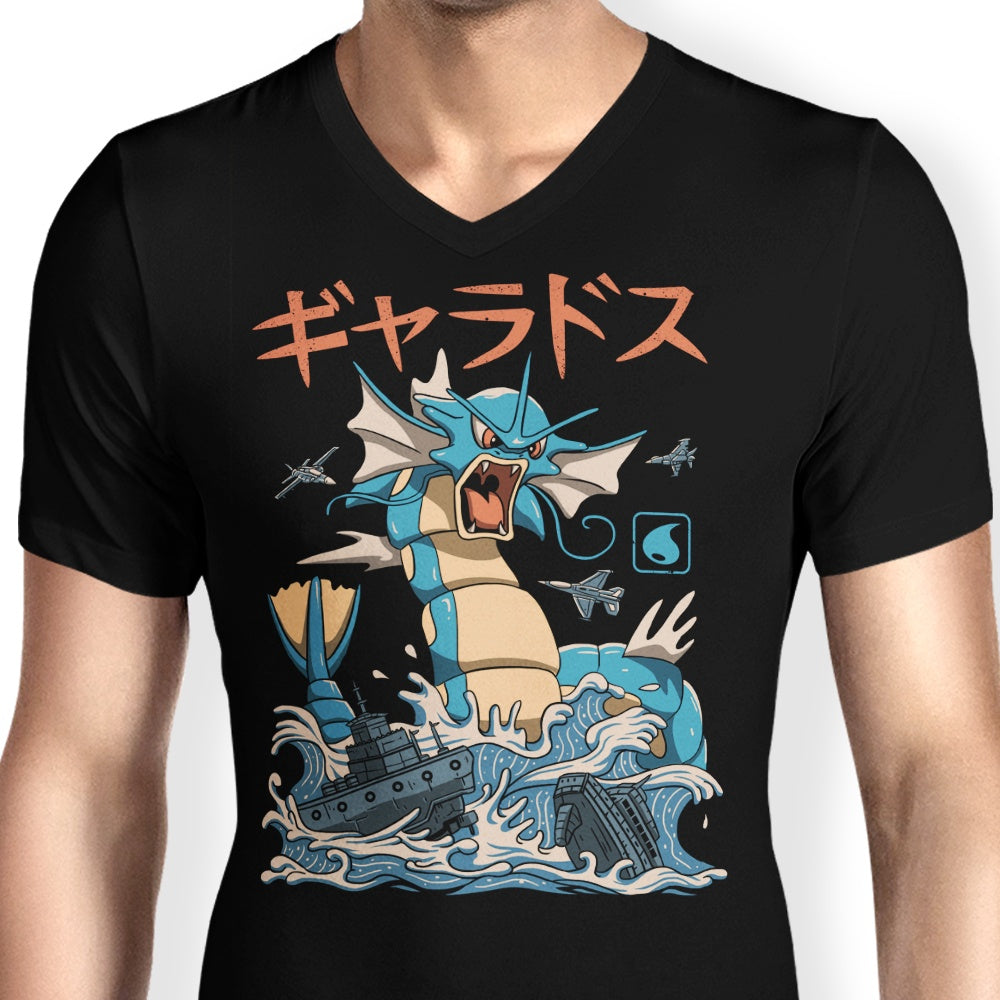 Men's Stylish V-Neck Water Flying Kaiju T-Shirt