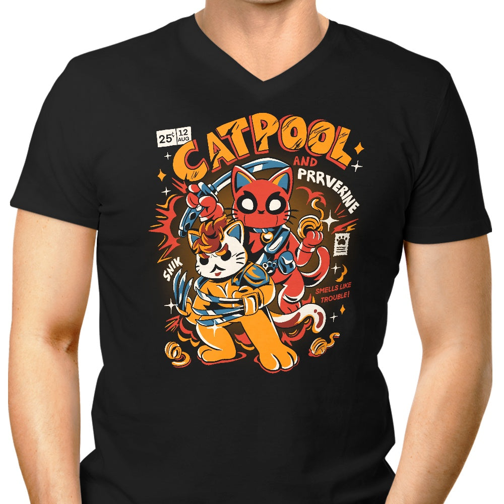 Stylish Men's V-Neck Catpool Shirt