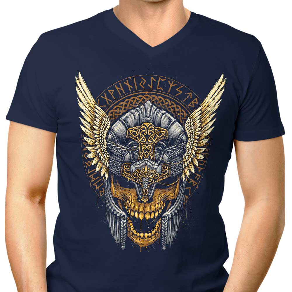Men's V-Neck T-Shirt with the Skull of Thunder Design