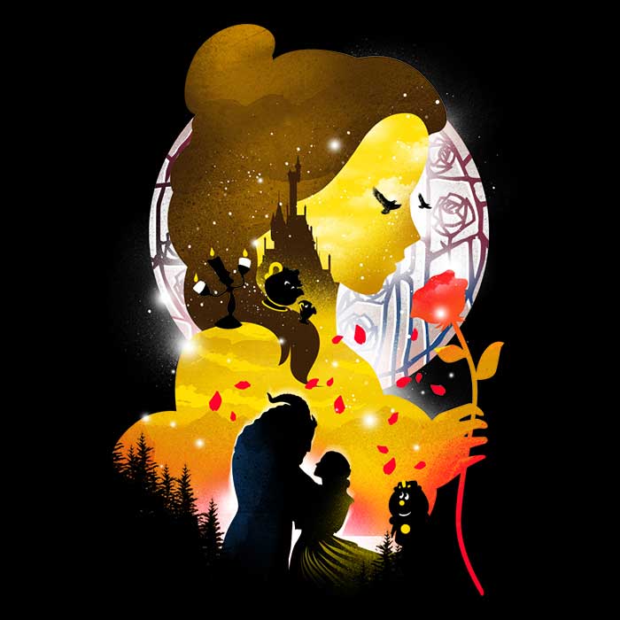 Men's V-Neck T-Shirt with Village Princess Silhouette Design