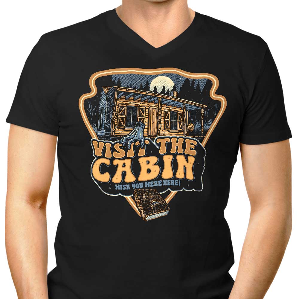 Glitchygorilla Men's Stylish V-Neck 'Visit the Cabin' T-Shirt