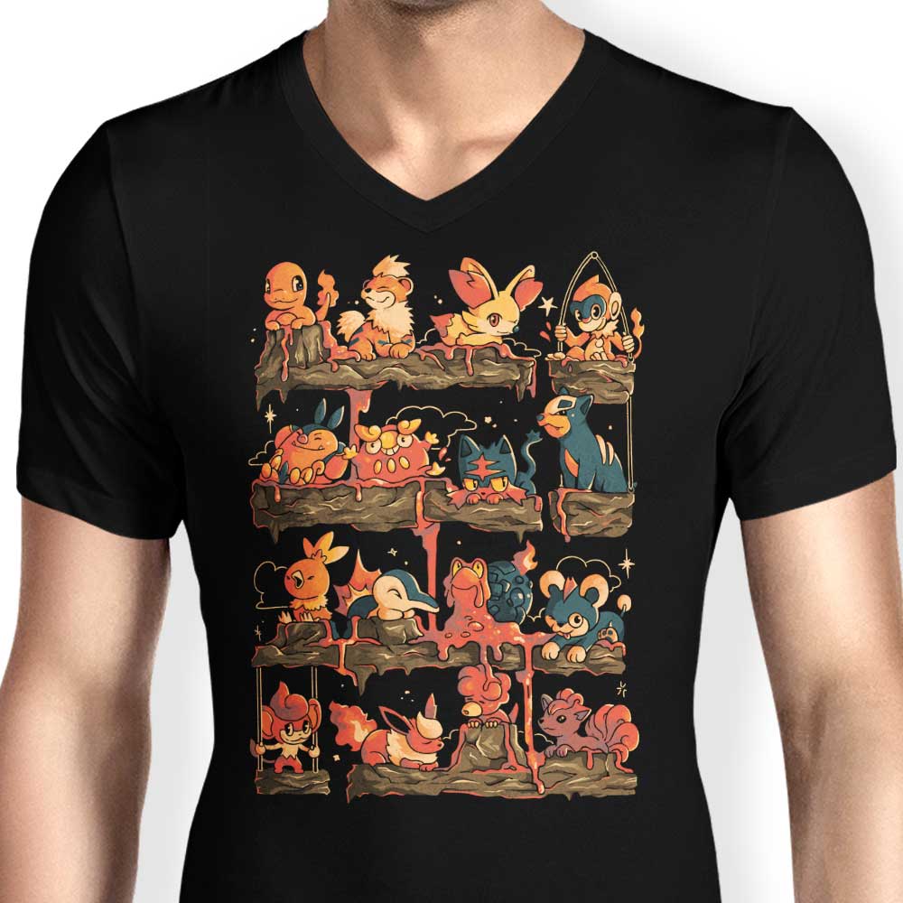 Men's Stylish V-Neck Fire Shelf T-Shirt