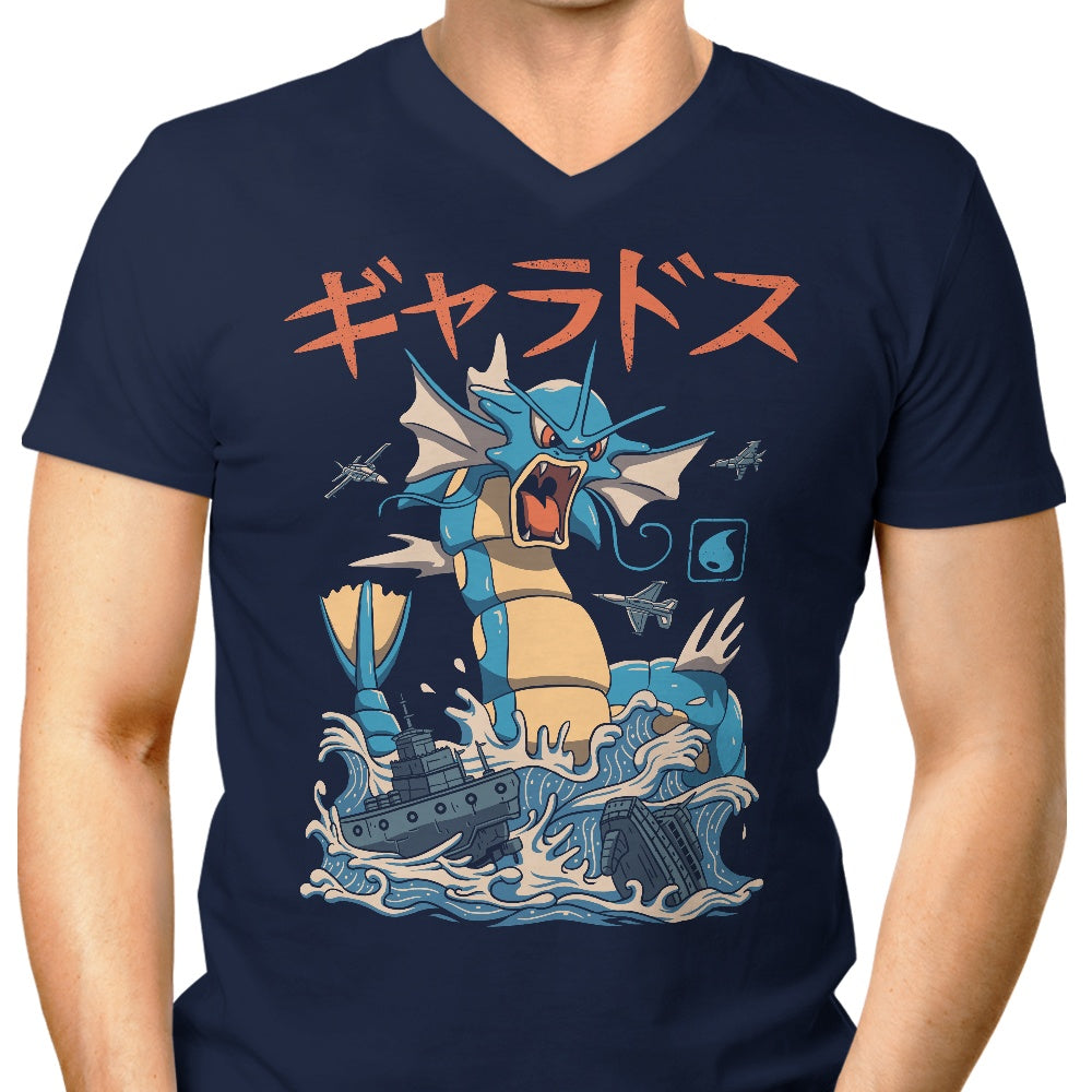 Men's Stylish V-Neck Water Flying Kaiju T-Shirt