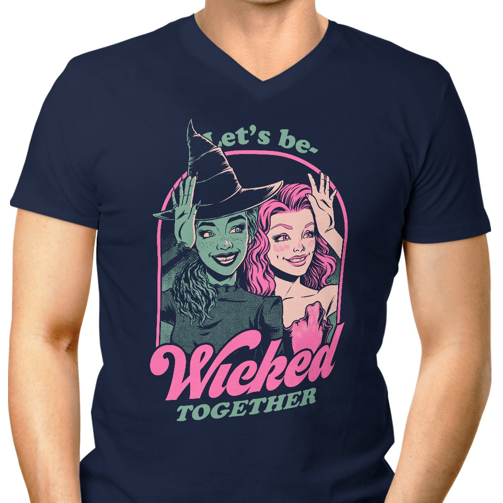 Men's Stylish V-Neck T-Shirt with Green and Pink Witches Design