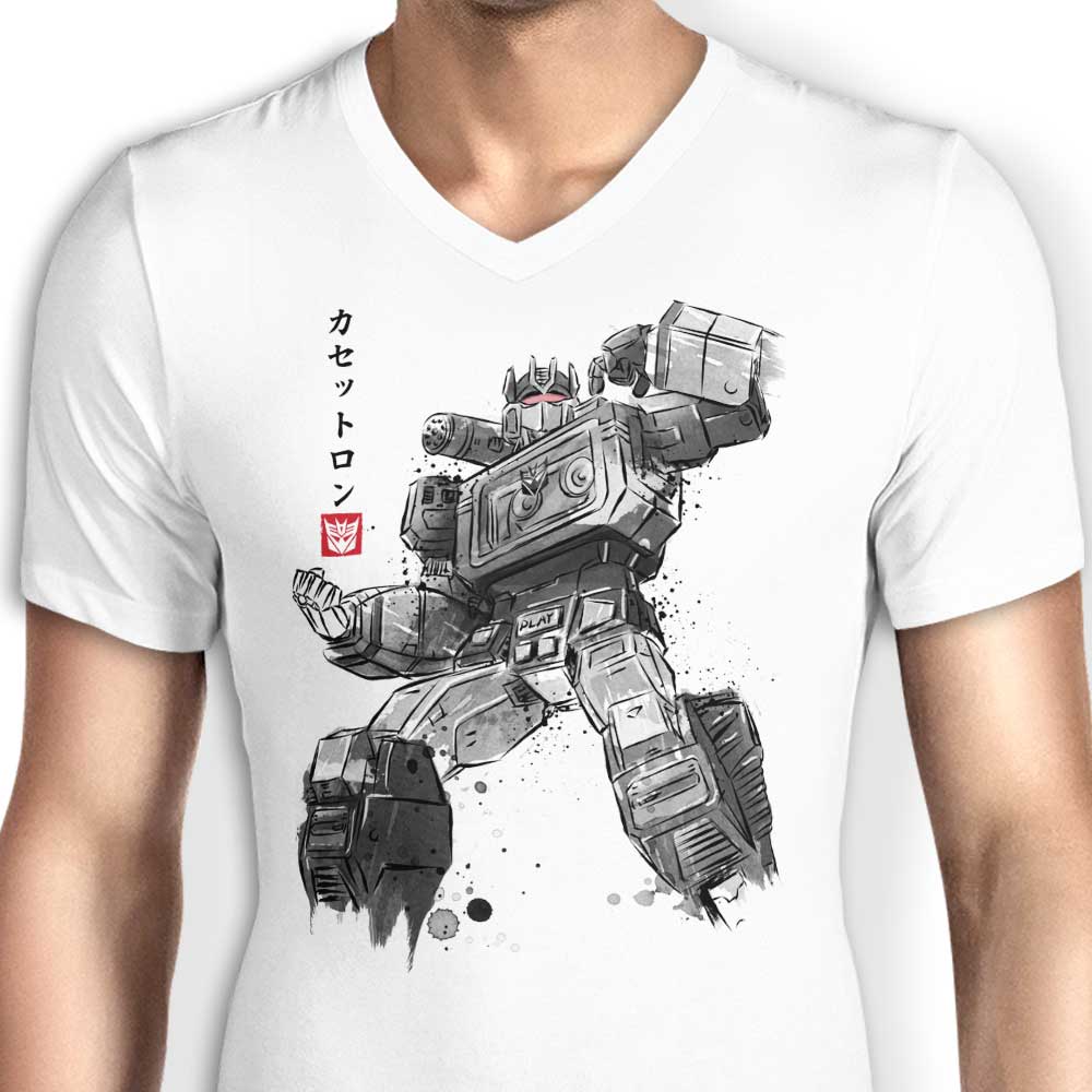 Men's Stylish V-Neck Cassette Sumi-e T-Shirt