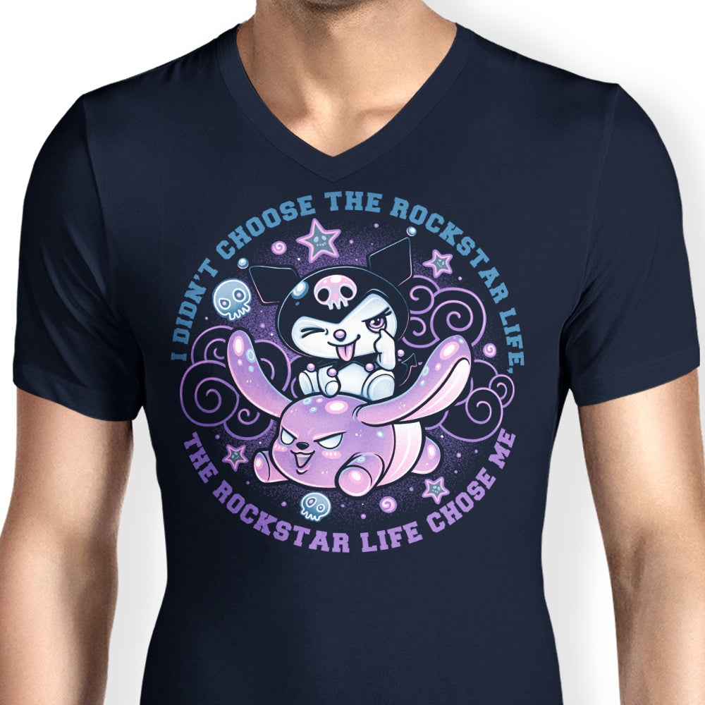 Stylish and Adorable Rockstar-themed Men's V-Neck T-shirt
