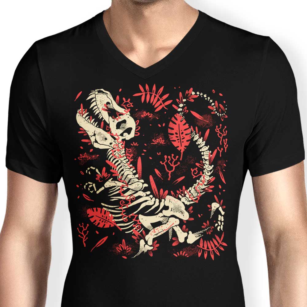 Men's V-Neck T-Shirts with Tyrannosaurus Fossils Design