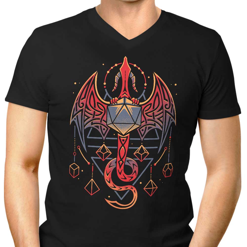 Men's Stylish V-Neck Celtic Dragon Dice T-Shirt