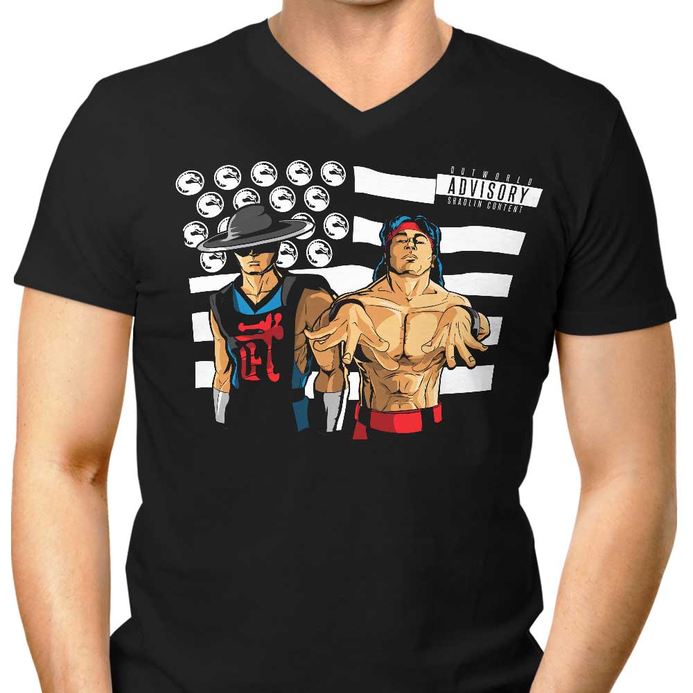 Men's Stylish V-Neck 'Bombs Over Outworld' T-Shirt