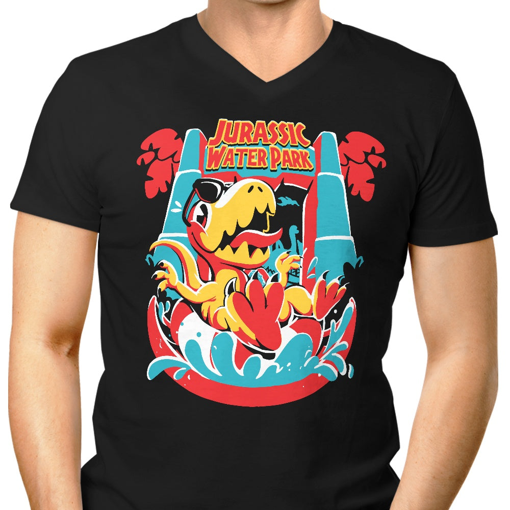 Men's V-Neck T-Shirt Featuring Jurassic Water Park Design