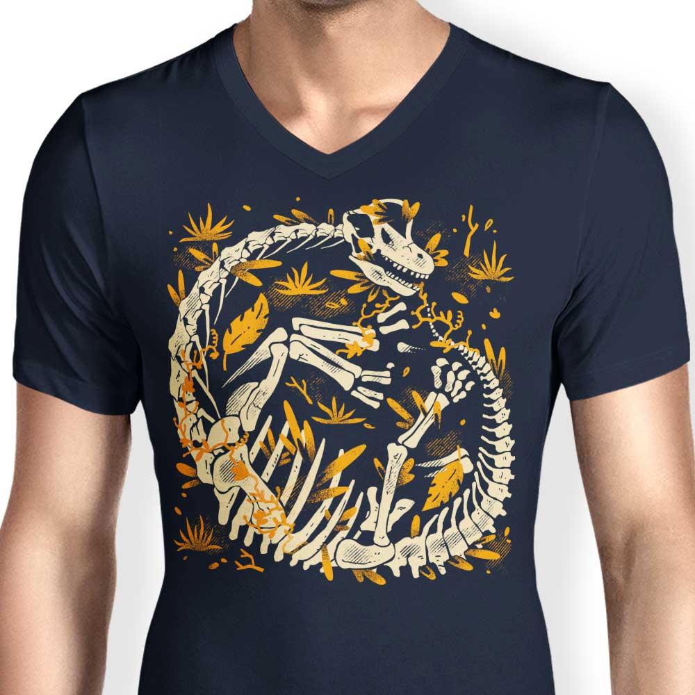 Men's V-Neck T-Shirt Featuring Brachiosaurus Fossils Design