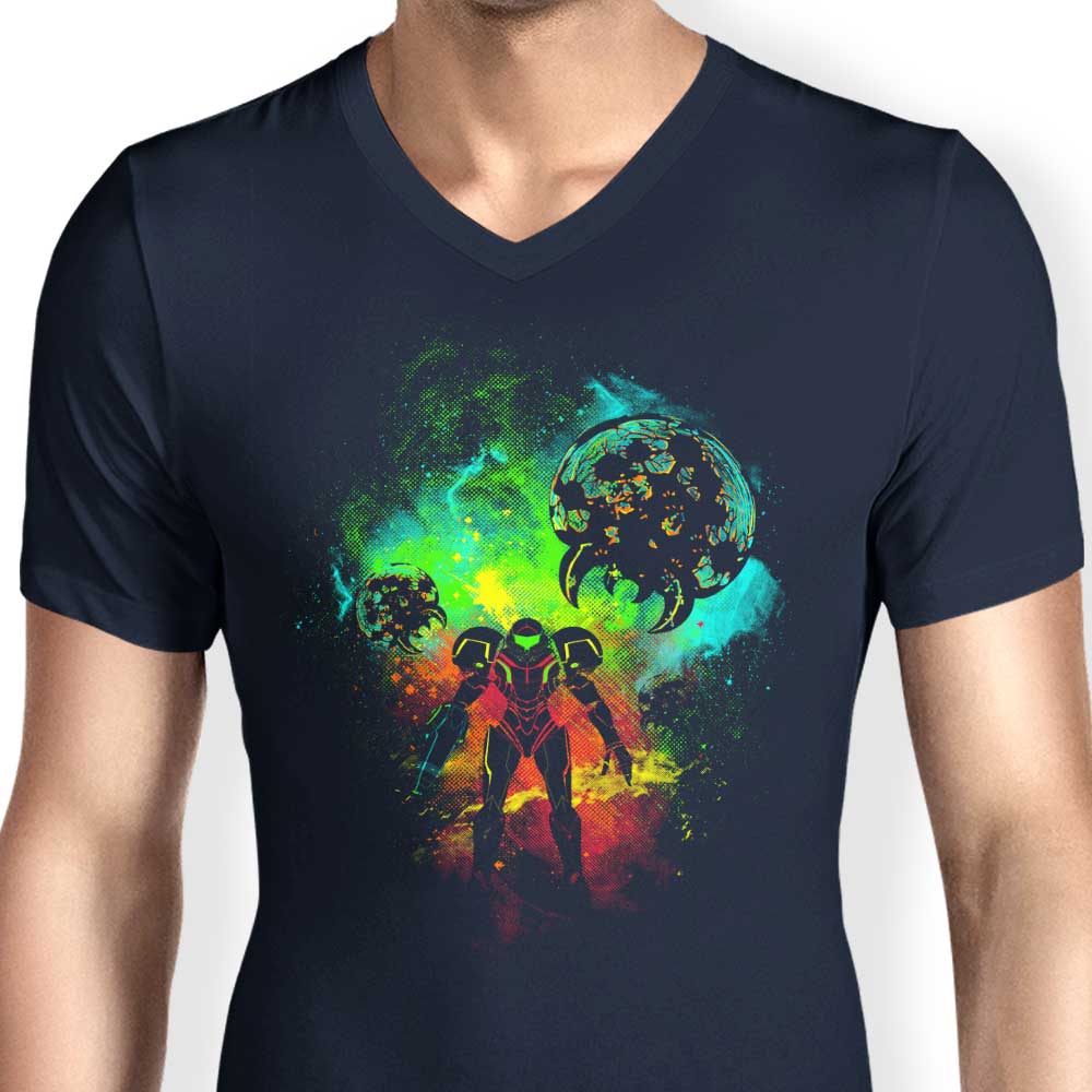 Men's Stylish V-Neck T-Shirt with Bounty Hunter Artwork
