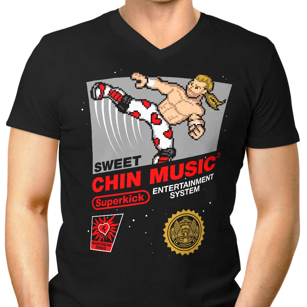 Men's Stylish V-Neck T-Shirt with 'Sweet Chin Music' Design