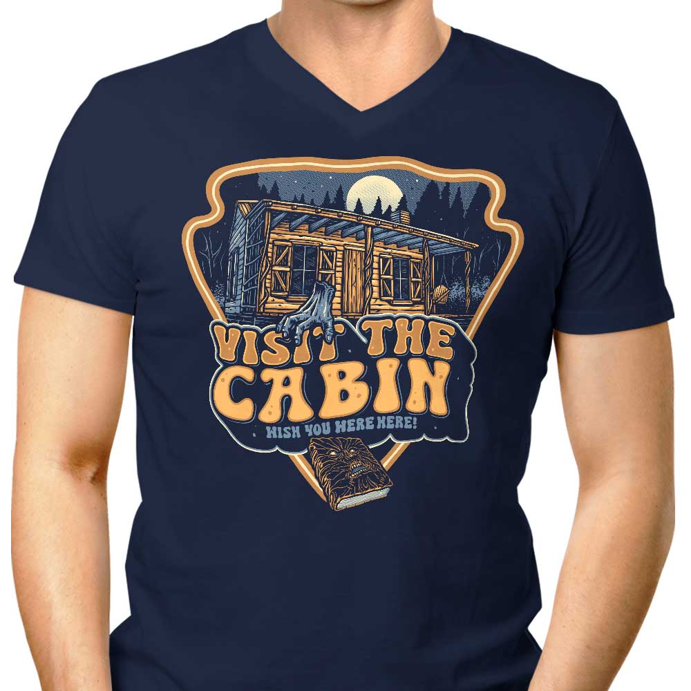 Glitchygorilla Men's Stylish V-Neck 'Visit the Cabin' T-Shirt